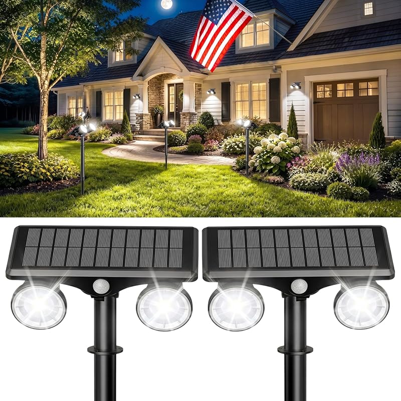 Motion Sensor Solar Spot Lights Outdoor, 2-Pack Waterproof Adjustable