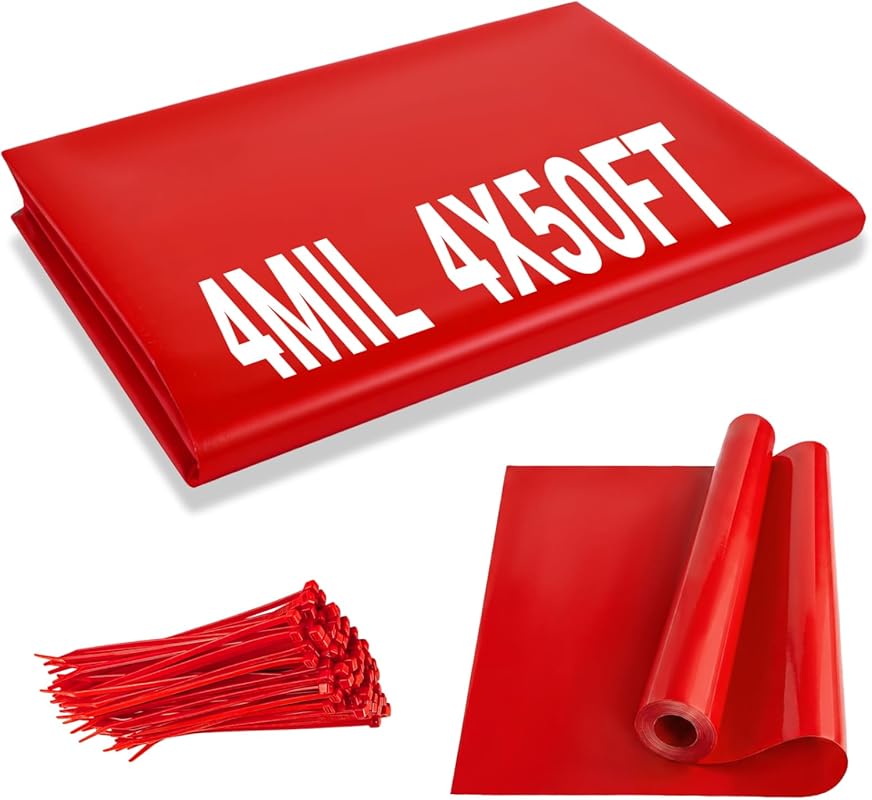 Heavy Duty 4 Mil Red Plastic Mulch Film, 4x50 Ft Garden Weed Barrier f