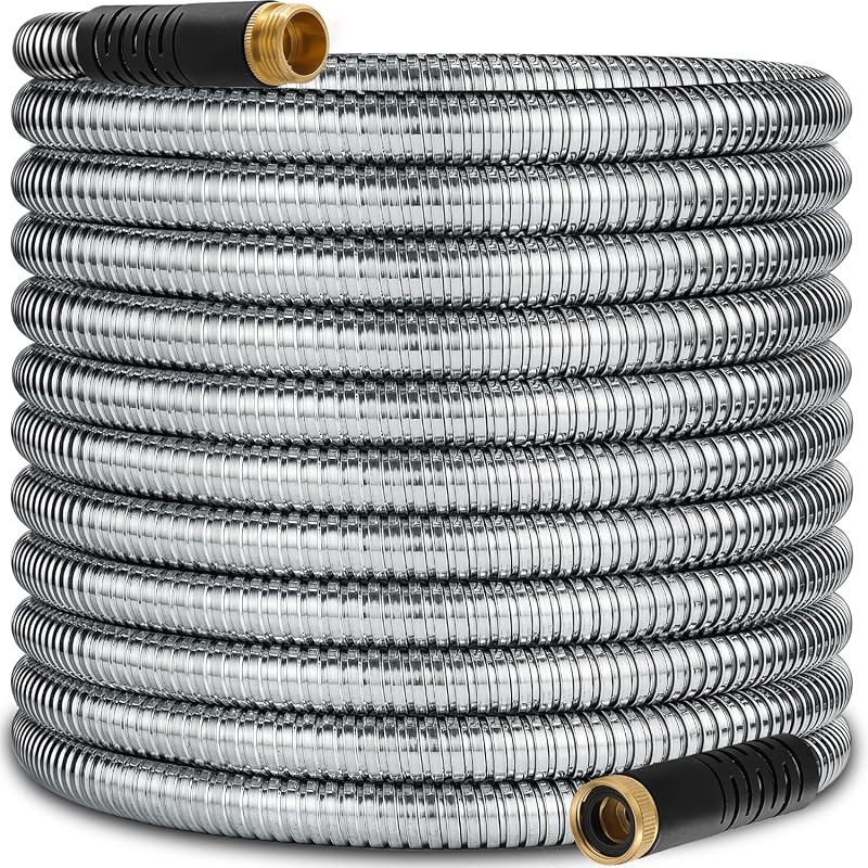 50 ft Stainless Steel Garden Hose, Upgraded Metal Water Hose with Late