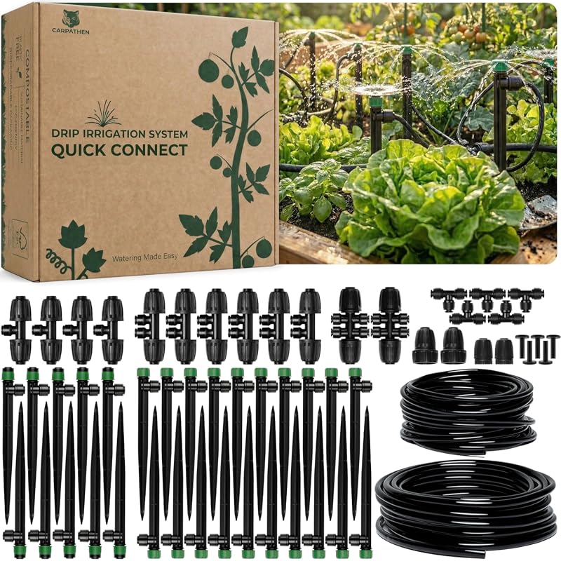 CARPATHEN Quick-Connect Drip Irrigation Kit with Adjustable Emitters a