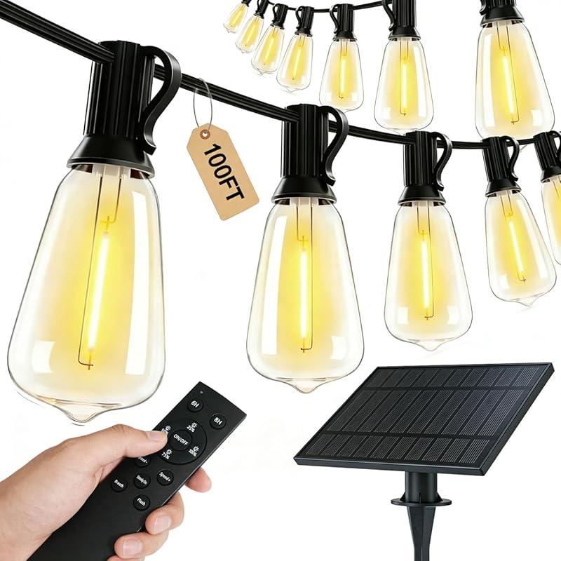 TW SHINE 100ft Solar String Lights Outdoor, Waterproof Shatterproof LE