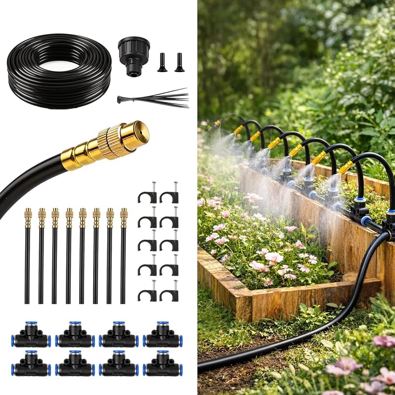 Drip Irrigation Kit 50FT Garden Watering System with Adjustable Brass 