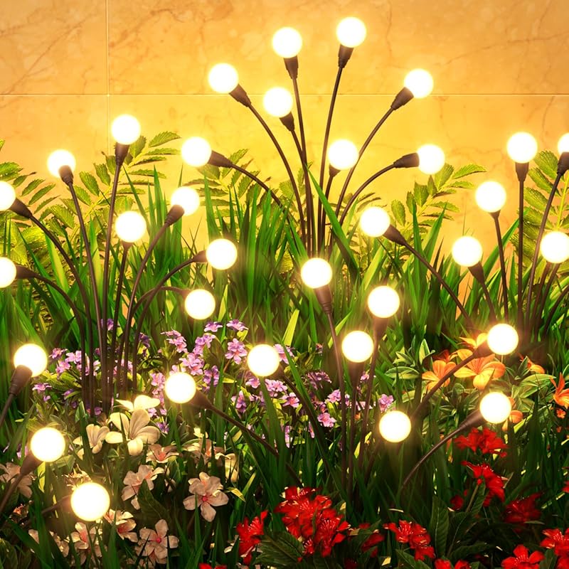 6 Pack Solar Fairy Firefly Lights Outdoor, 48 LED, IP65 Waterproof Dec