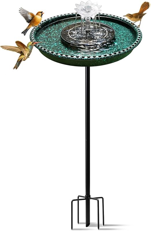 Stylish Solar Bird Bath Fountain with 5-Prong Base for Hummingbirds Ou