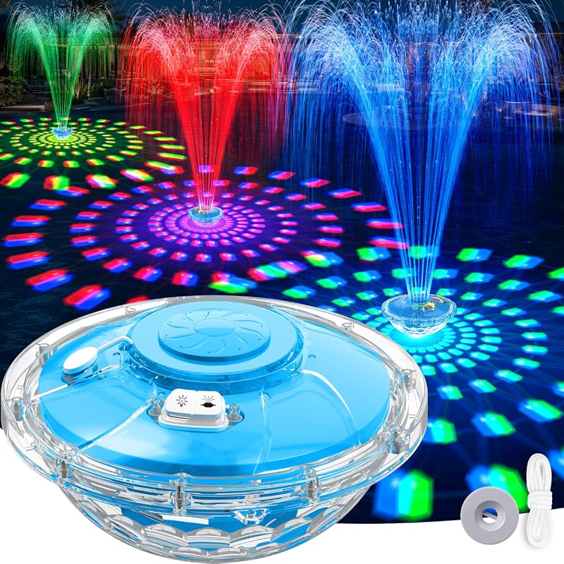 2026 Upgraded 8000mAh Rechargeable Pool Fountain with LED Light, 4FT S