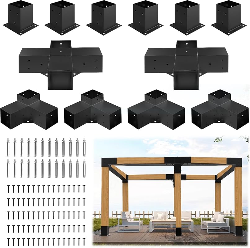 JEXALINE Aluminum Pergola Kit with 3-Way & 4-Way Corner Brackets for 4