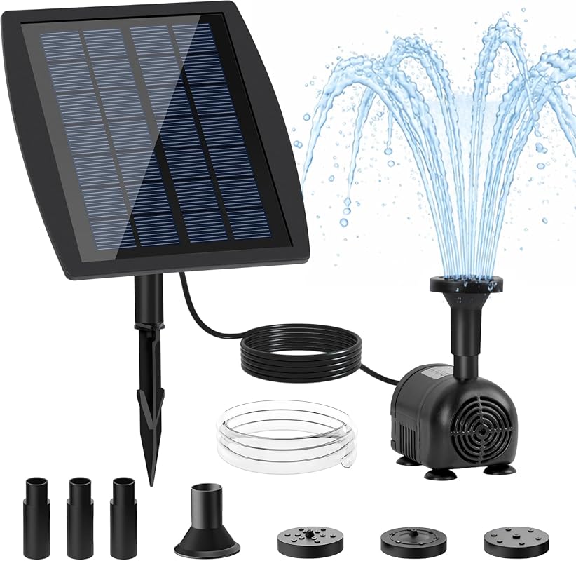 Yeomi 2.5W Solar Fountain Pump for Bird Bath with 3 Nozzles, 1.5ft Tub