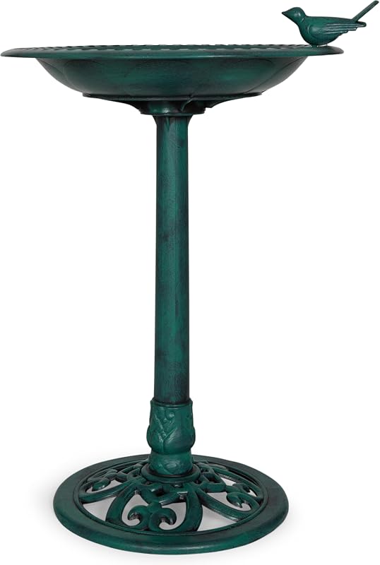 Backyard Expressions Outdoor Garden Bird Bath with Bird - Green - Weat