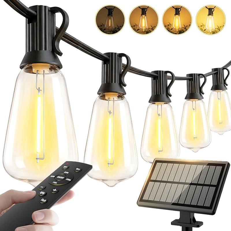 65ft Solar String Lights Outdoor Waterproof Edison Bulb LED Patio Ligh