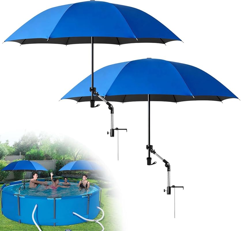 49.2'' Pool Shade Umbrella, Clamp-On 360° Swivel, UPF 50+ Sunshade for