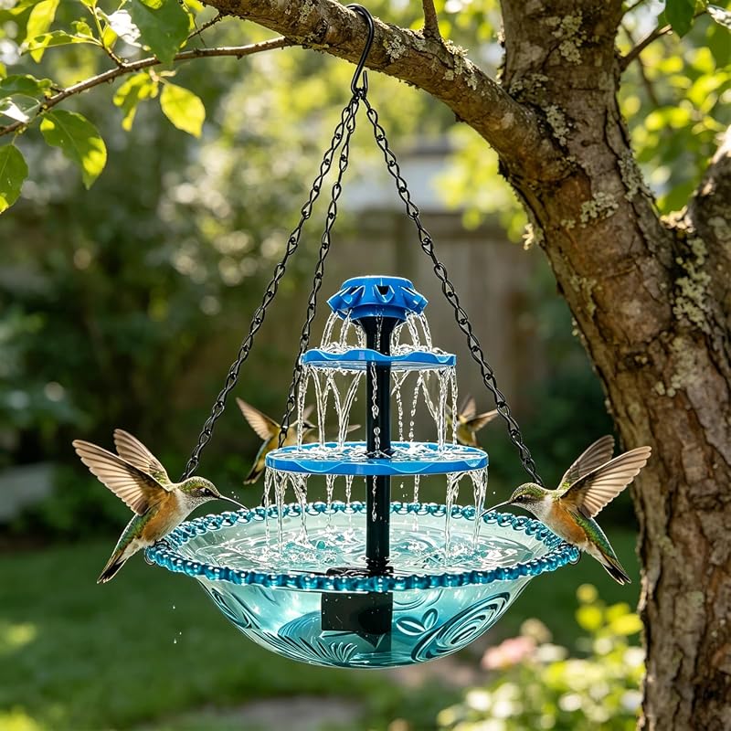 3-Tier Solar Hanging Bird Bath Fountain with 16.4FT Cord for Outdoor G