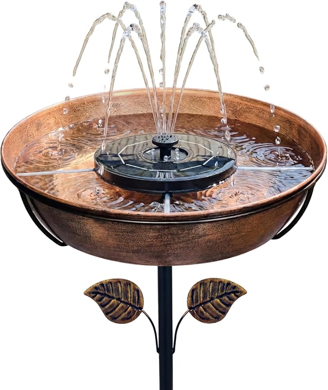 Metal Bird Bath with Solar Fountain, 13 Inch Birdbath Bowl with Batter