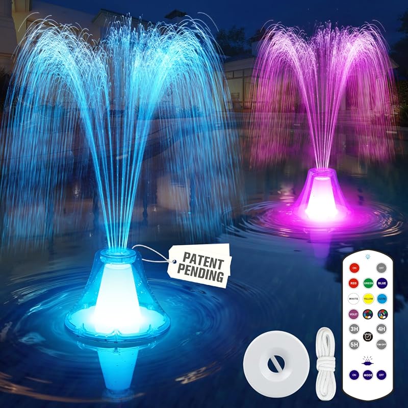 2026 Pool Fountain with Remote, 10 Light Shows and 3 Spray Modes for I