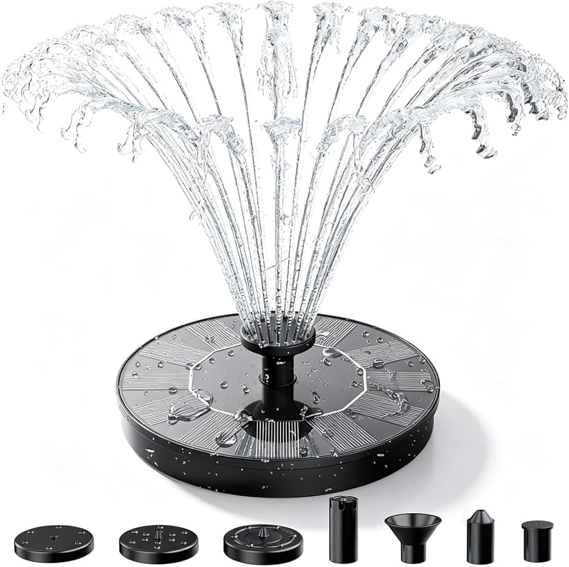 AISITIN Solar Fountain Pump with 6 Nozzles for Bird Bath, Garden, Pond
