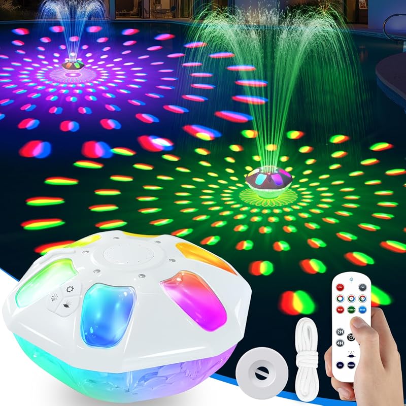 9000mAh Rechargeable Pool Fountain with Remote, 2 Spray Modes and LED