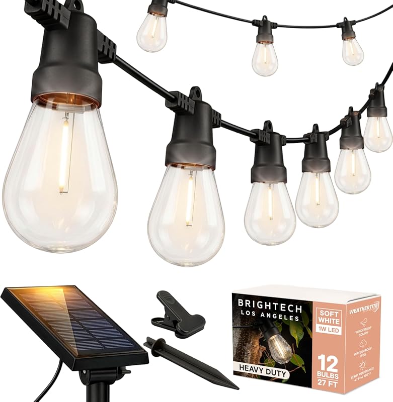 Brightech Ambience Pro Solar Powered 27 ft Outdoor String Lights, Wate
