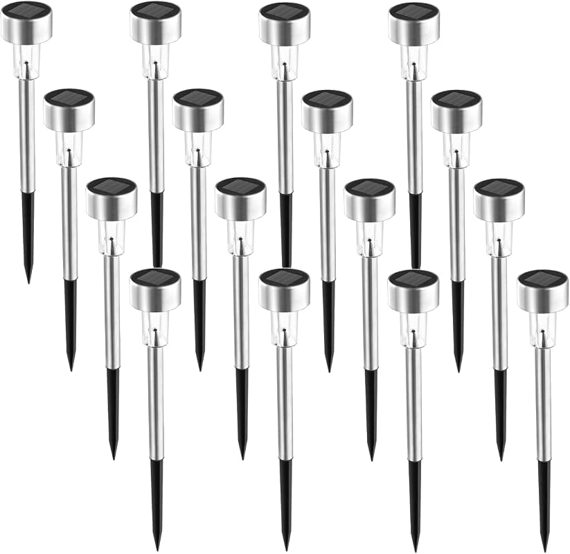 SOLPEX 16-Pack Stainless Steel Solar Lights – LED Landscape Lighting f