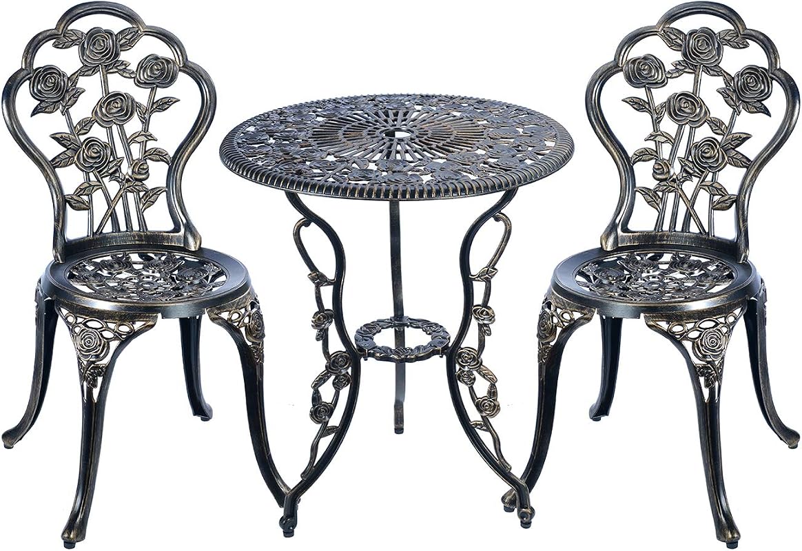 C/G 3 Piece Bistro Set, Antique Copper Patio Table, Anti-Rust Cast Alu