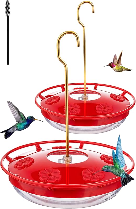 FEED GARDEN 2-Pack Red Hummingbird Feeders 16oz Leak-Proof with Ant Mo