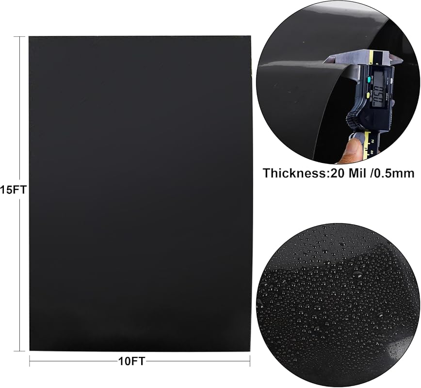 Adroiteet 10x15 FT 20 Mil Black HDPE Pond Liner for Outdoor Ponds, Koi