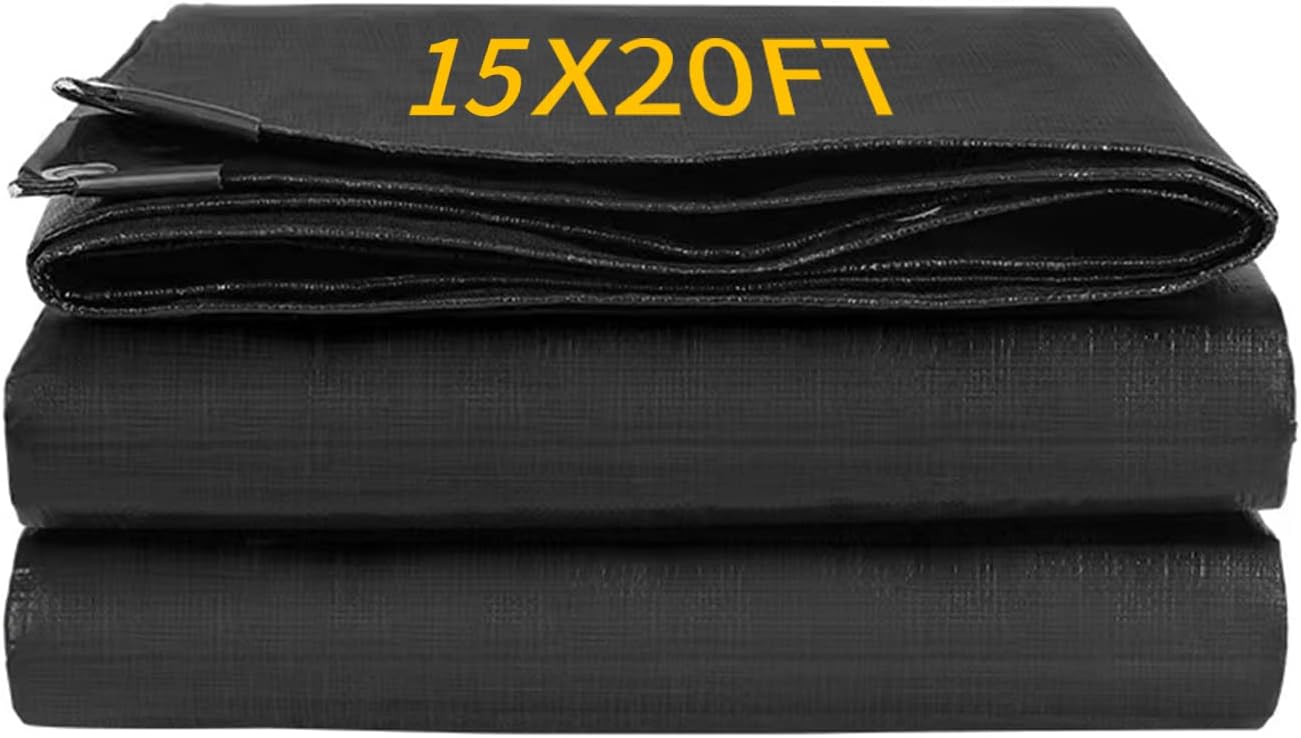 15X20 FT PE Pond Liner, 28 Mil, Hemmed Edge with Buttonholes for Koi,
