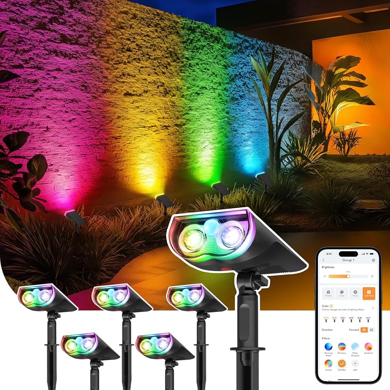 Linkind SL5 Smart Solar Lights – Motion‑Sensor, App‑Controlled Color‑Changing Spot Lights, IP65 Waterproof for Yard, Garden, Patio, Path