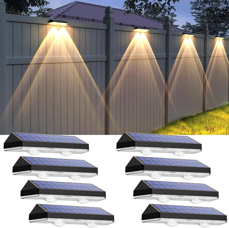 Solar Fence Lights Outdoor, 2700-6000K 3 Modes, IP65 Waterproof, 8-Pac