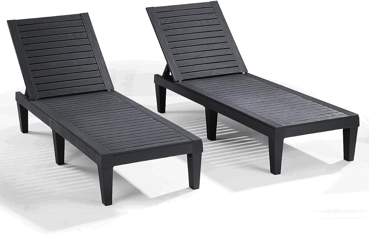 Nestl Set of 2 Adjustable Black Outdoor Chaise Lounge Chairs