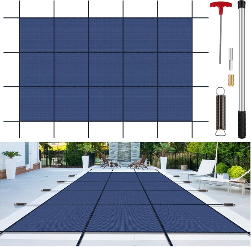 Inground Pool Safety Cover, Mesh Solid Rectangle Fit, Winter Pool Safe