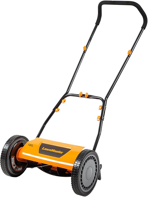 LawnMaster LMRM1401 14‑inch 5‑blade push reel mower for tight spaces,