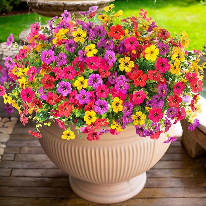 ADXORA 12 Bundles Artificial Flowers – UV Resistant Faux Plants for Sp