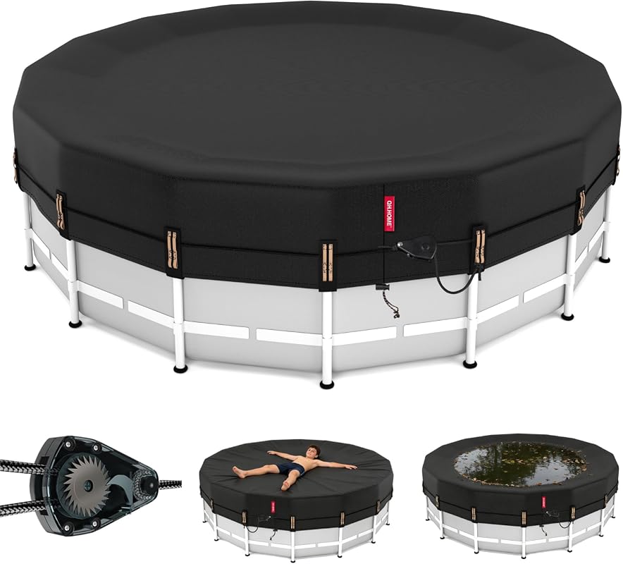 QH.HOME 18ft Round Solar Pool Cover – Windproof Tear‑Resistant Fabric