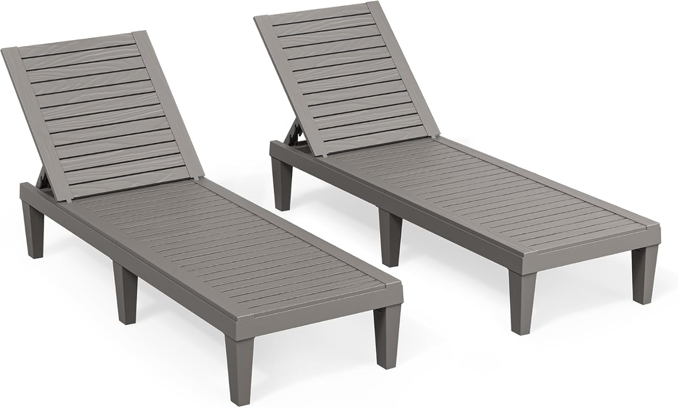 Set of 2 Adjustable Outdoor Pool Lounge Chairs