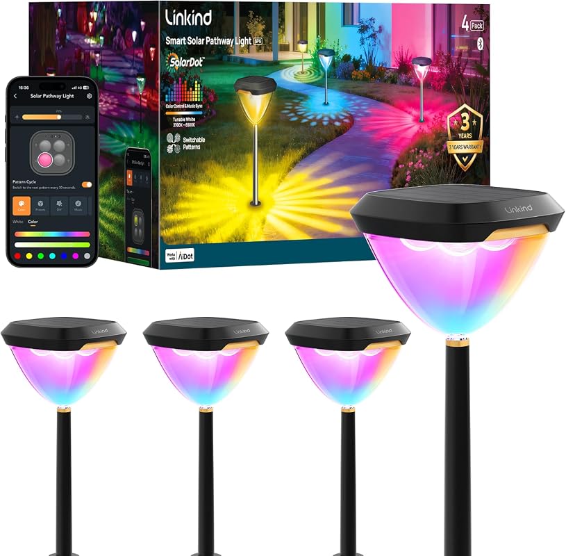 Linkind Solar Pathway Lights SP6, App/Voice Control, Waterproof, 43+ S