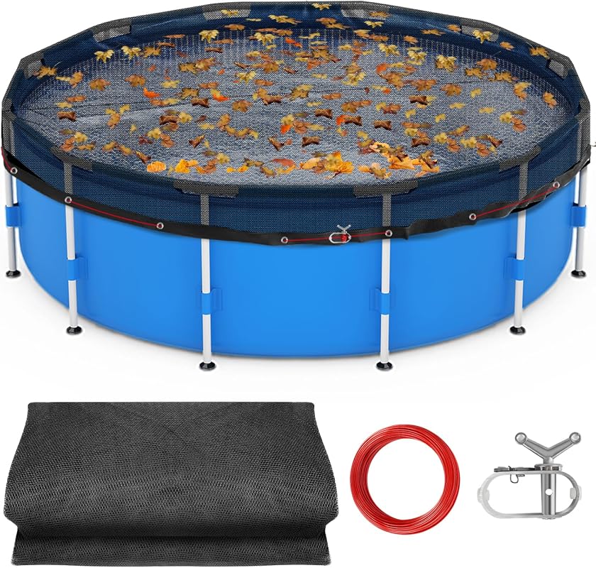24 ft 0.15'' Leaf Net Cover for Above Ground Pools, Winch & Cable, Blo