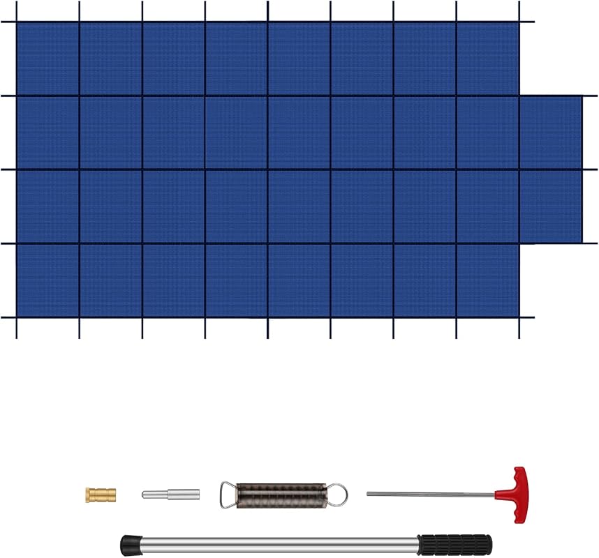 Blue Inground Pool Safety Cover with Center Step, High Strength Mesh P