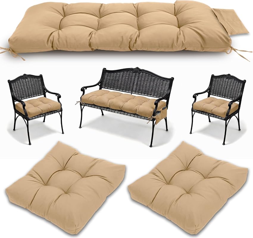 3 Pcs Wicker Chair Cushions, 1200D 47x19x4" Bench Cushions, 2 19x19x4" Chair Cushions, 2 19x19x4"