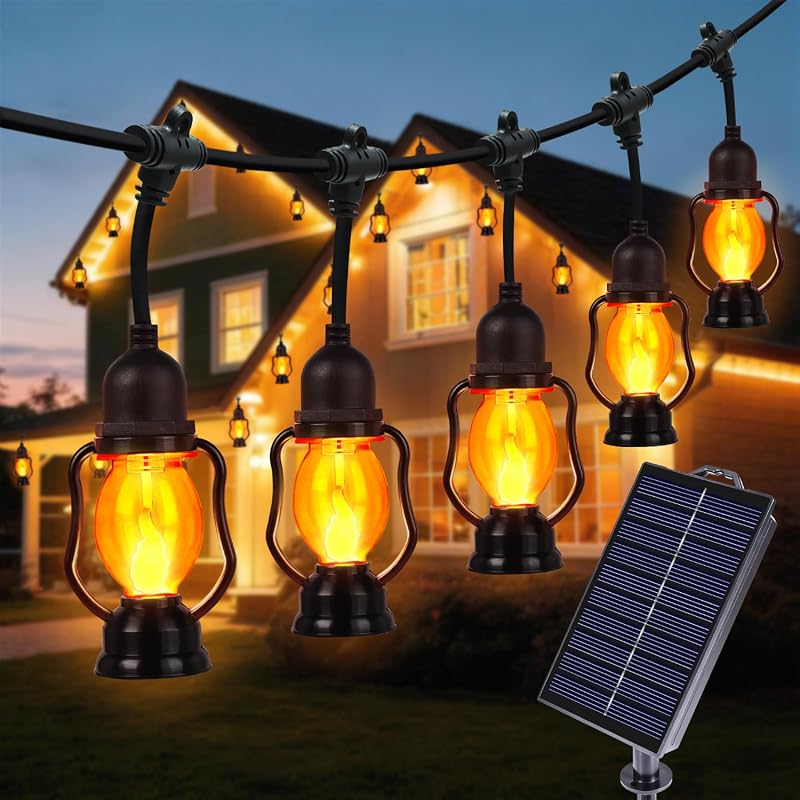 Zeiliuled Solar Flame String Lights, 21 ft, 10 Flame Bulbs, Waterproof