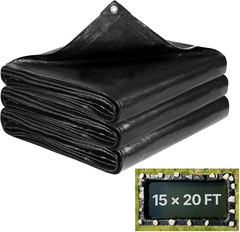 VEVOR 15x20 FT 14 Mil PE Koi Pond Liner, Hemmed Edge for Water Garden,