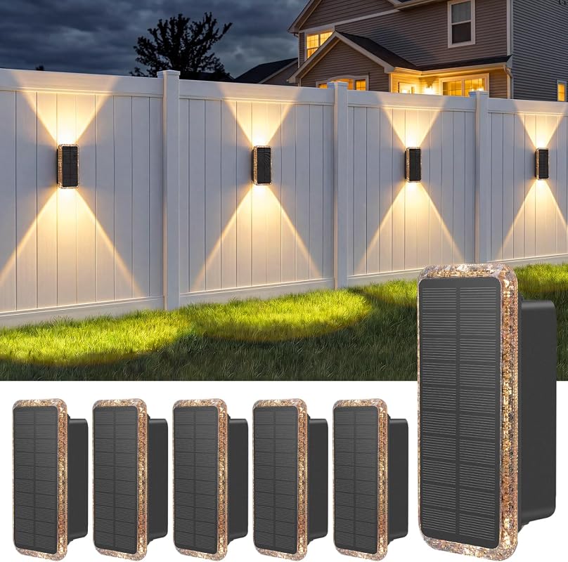 vighep Solar Fence Lights, 5CCT 3000-6000K, Up/Down, IP65 Waterproof, 