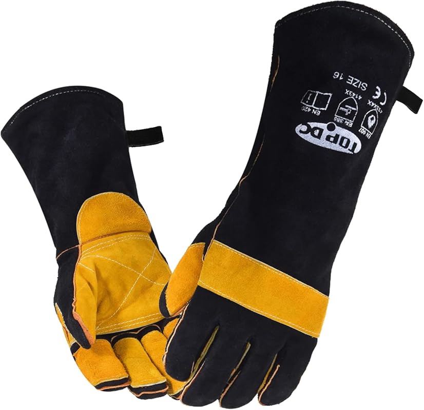 TOPDC 16-Inch 932°F Heat Resistant Cowhide Leather Welding Gloves for 
