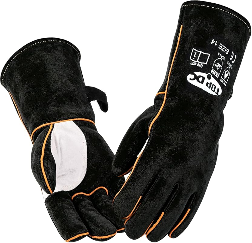 TOPDC 14-Inch 482°F Heat Resistant Cowhide Leather Welding Gloves for 
