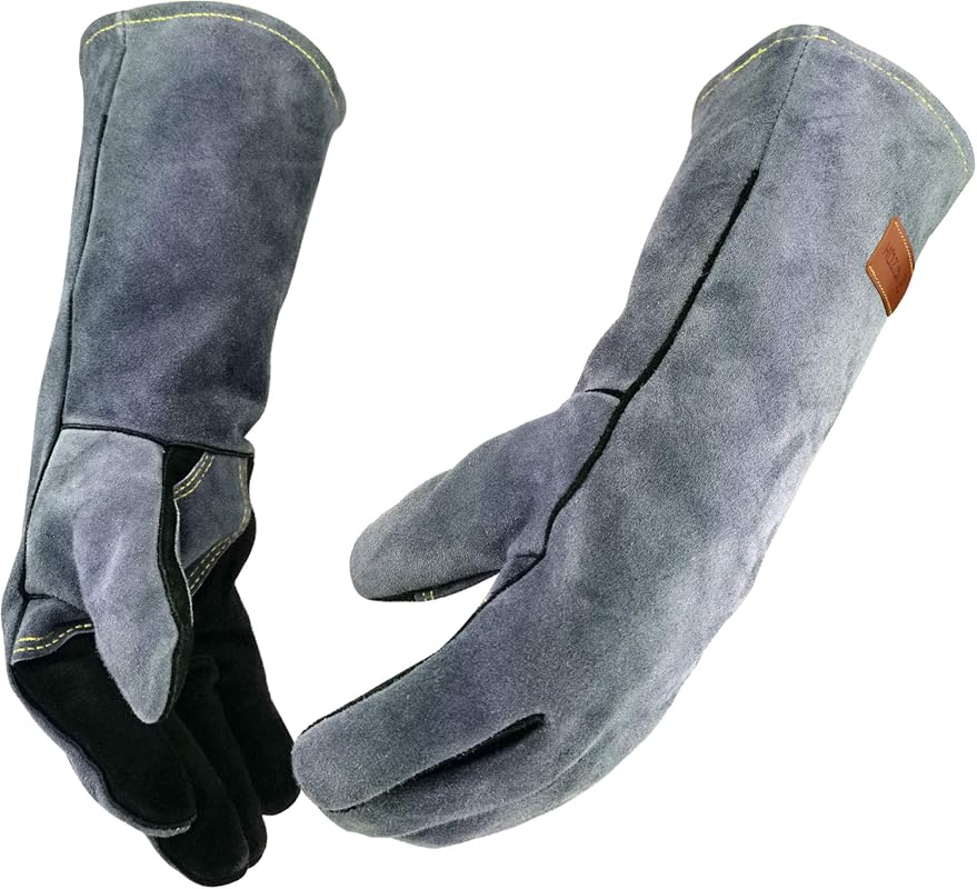 WZQH 16-Inch Extra Large Heat Resistant Leather Welding Gloves for BBQ
