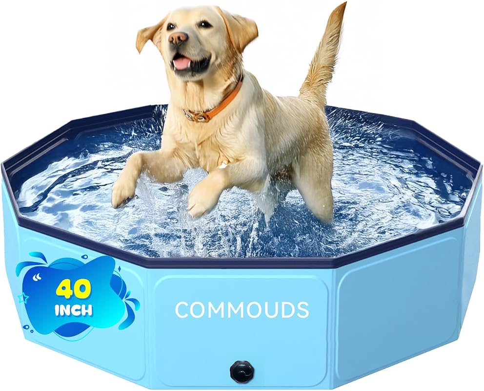 COMMOUDS 40-Inch Foldable Dog Pool, Durable Hard Plastic Kiddie Swimmi