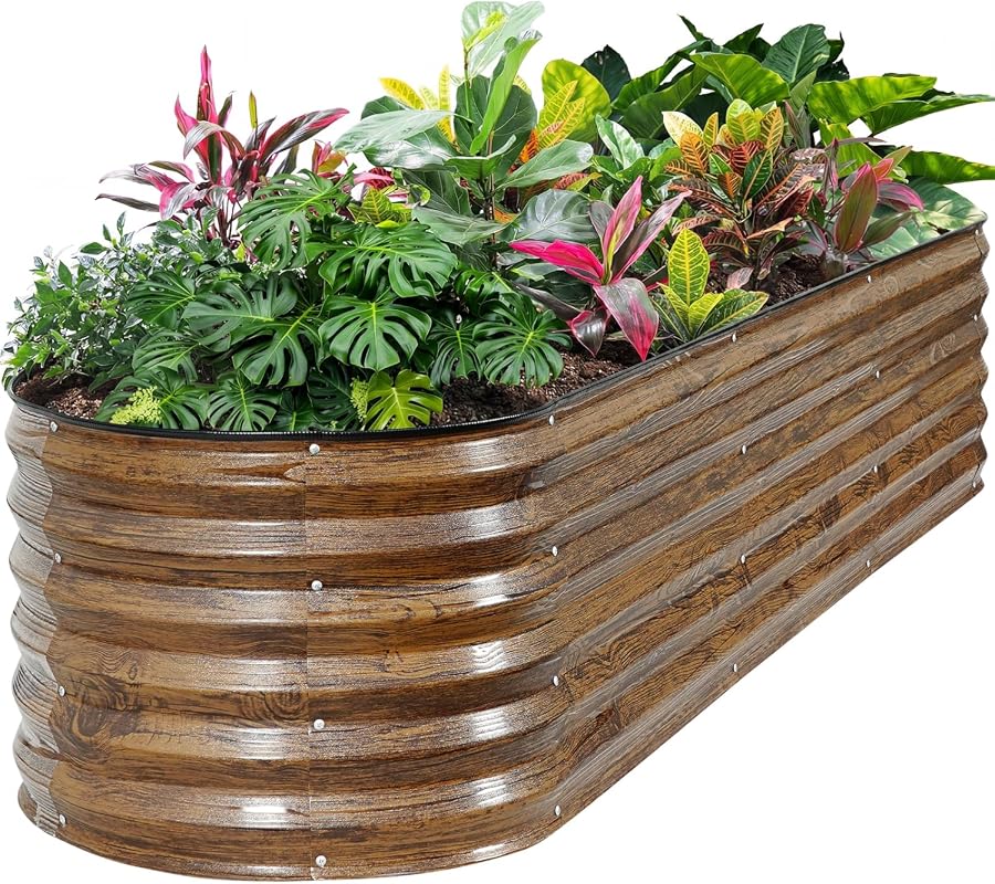 Galvanized Steel Raised Garden Bed 8x2x1.4ft Oval Metal Planter Box fo