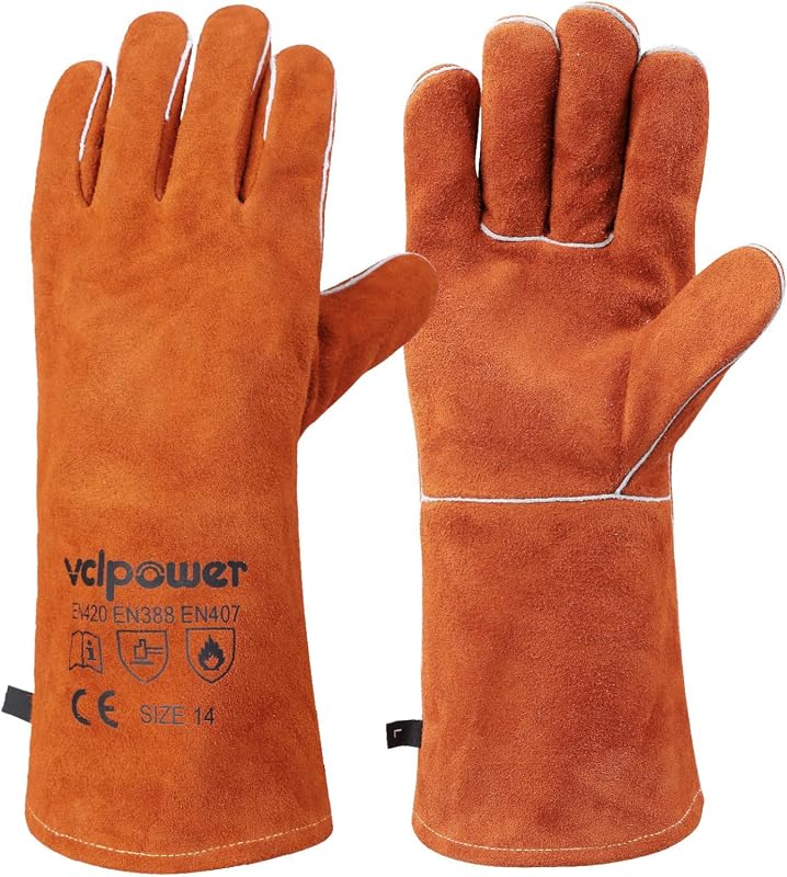 vclpower 14-Inch Heat Resistant Leather Welding Gloves for Fire Pit, G
