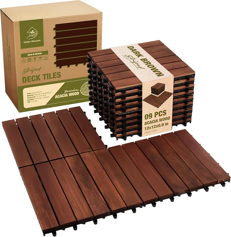 Premium Acacia Wood Interlocking Deck Tiles