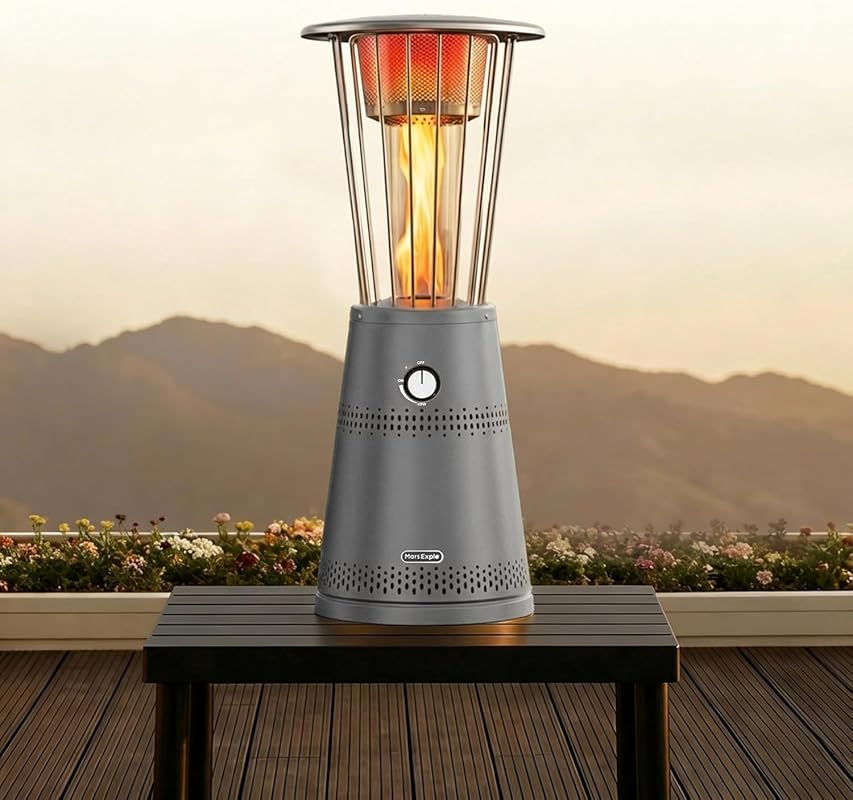 Portable 11,000 BTU Propane Tabletop Patio Heater with Quartz Glass Tu