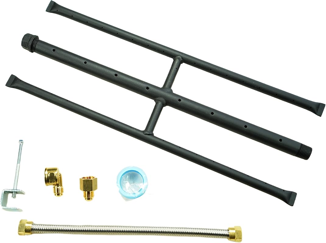 Rectangular 18-Inch Gas Fire Pit and Fireplace H-Burner with 3 Pipes f