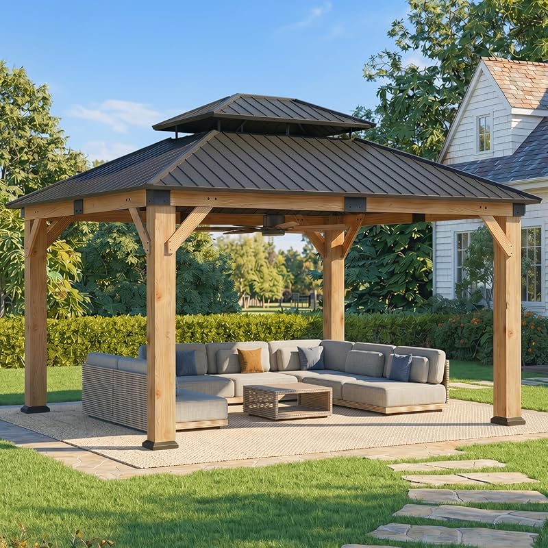 Cedar Wood 10x12 Hardtop Gazebo